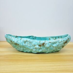 Vintage MCM California Pottery Aqua Teal Speckle Long Planter